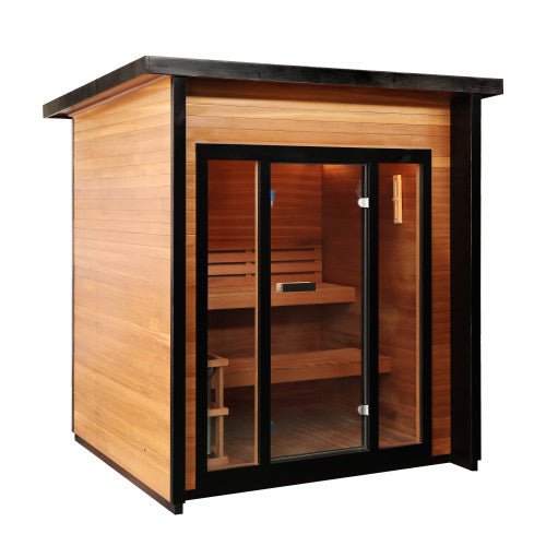 Cayman 4-Person Outdoor Traditional Sauna Double Bench with 6kW Harvia Heater - West Coast Saunas - 400D7