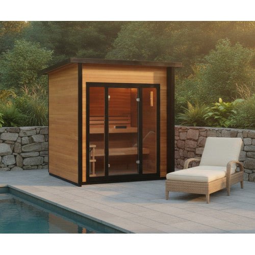 Cayman 4-Person Outdoor Traditional Sauna Double Bench with 6kW Harvia Heater - West Coast Saunas - 400D7