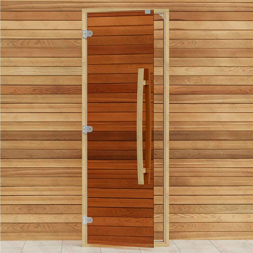 Clear Red Cedar Frame Sauna Door, Curved Handle, Bronze Glass, 690×1890 mm (27 1/8″ x 74 3/8″) - West Coast Saunas - BSAUNACRCBGDR