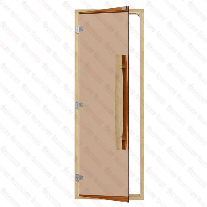 Clear Red Cedar Frame Sauna Door, Curved Handle, Bronze Glass, 690×1890 mm (27 1/8″ x 74 3/8″) - West Coast Saunas - BSAUNACRCBGDR