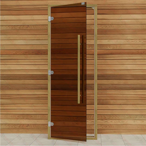 Clear Red Cedar Frame Sauna Door, Straight Handle, Bronze Glass, 690×1890 mm (27 1/8″ x 74 3/8″) - West Coast Saunas - BSAUNACRCBG2DR