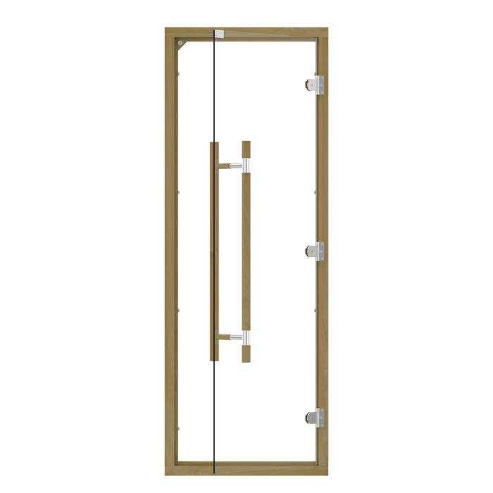 Clear Red Cedar Frame Sauna Door, Straight Handle, Clear Glass, 690×1890 mm (27 1/8″ x 74 3/8″) - West Coast Saunas - BSAUNACRCCGD2R