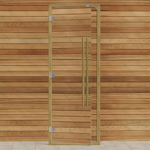 Clear Red Cedar Frame Sauna Door, Straight Handle, Clear Glass, 690×1890 mm (27 1/8″ x 74 3/8″) - West Coast Saunas - BSAUNACRCCGD2R