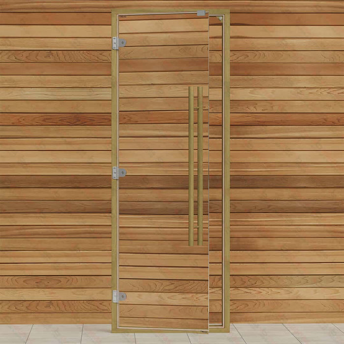 Clear Red Cedar Frame Sauna Door, Straight Handle, Clear Glass, 690×1890 mm (27 1/8″ x 74 3/8″) - West Coast Saunas - BSAUNACRCCGD2R