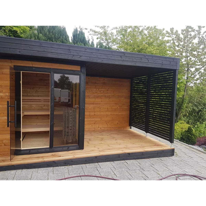 Cubo S Plus – Thermowood Cube Sauna Kit With Covered Terrace - West Coast Saunas - BS - CUBO - S - PLUS