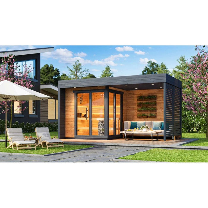 Cubo S Plus – Thermowood Cube Sauna Kit With Covered Terrace - West Coast Saunas - BS - CUBO - S - PLUS