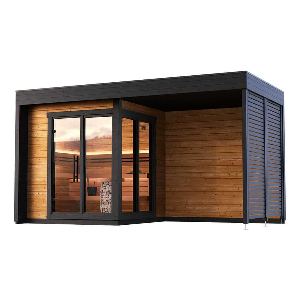 Cubo S Plus – Thermowood Cube Sauna Kit With Covered Terrace - West Coast Saunas - BS - CUBO - S - PLUS