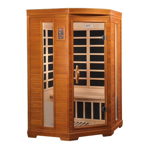 Dynamic Heming Elite 2-person Corner Ultra Low EMF FAR Infrared Dry Sauna in Canadian Hemlock - West Coast Saunas - DYN-6225-02 Elite