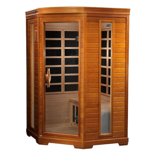 Dynamic Heming Elite 2-person Corner Ultra Low EMF FAR Infrared Dry Sauna in Canadian Hemlock - West Coast Saunas - DYN-6225-02 Elite