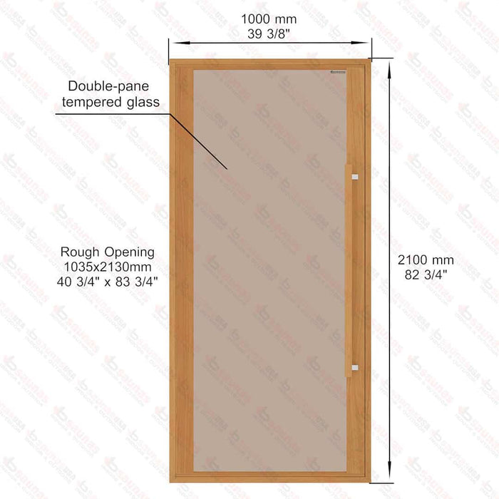 Etna Thermal Aspen Wood Framed Door, Bronze Glass, 1000×2100 mm (39 3/8″ x 82 3/4″) - West Coast Saunas - BSAUNAETABGD2L
