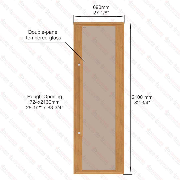 Etna Thermal Aspen Wood Framed Door, Bronze Glass, 690×2100 mm (27 1/8″ x 82 3/4″) - West Coast Saunas - BSAUNAETABGDR