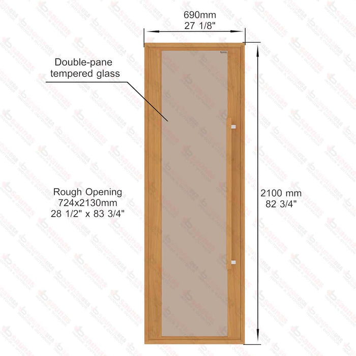 Etna Thermal Aspen Wood Framed Door, Bronze Glass, 690×2100 mm (27 1/8″ x 82 3/4″) - West Coast Saunas - BSAUNAETABGDL