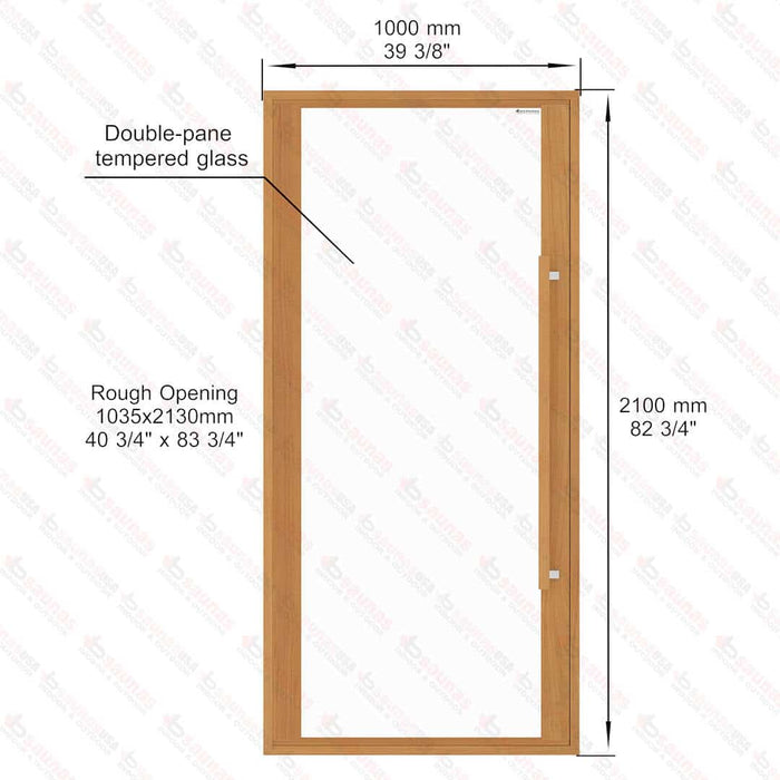 Etna Thermal Aspen Wood Framed Door, Clear Glass, 1000×2100 mm (39 3/8″ x 82 3/4″) - West Coast Saunas - BSAUNAETACG2DL