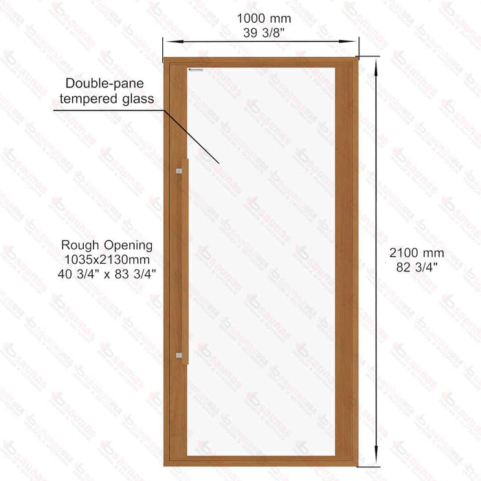 Etna Thermal Aspen Wood Framed Door, Clear Glass, 1000×2100 mm (39 3/8″ x 82 3/4″) - West Coast Saunas - BSAUNAETACG2DR