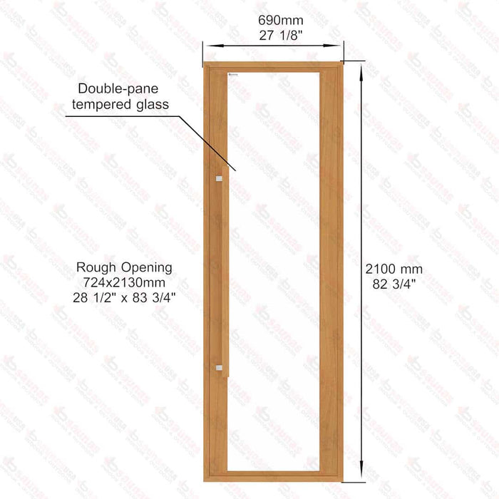 Etna Thermal Aspen Wood Framed Door, Clear Glass, 690×2100 mm (27 1/8″ x 82 3/4″) - West Coast Saunas - BSAUNAETACGDR
