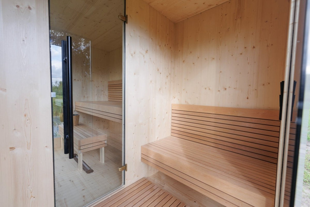 Genevas Zermatt Pre - Assembled Outdoor Sauna with Changing Room - West Coast Saunas - GEN - ZRM - ELEC
