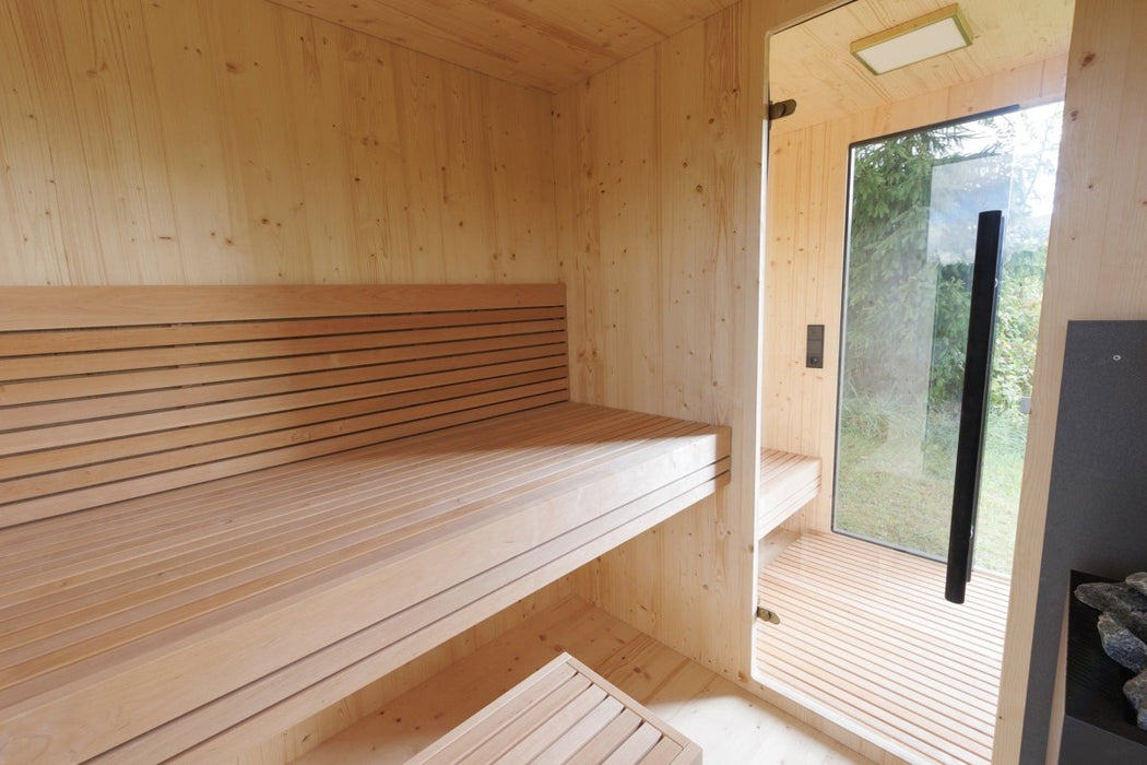 Genevas Zermatt Pre - Assembled Outdoor Sauna with Changing Room - West Coast Saunas - GEN - ZRM - ELEC
