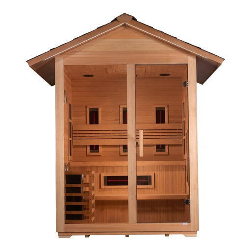 Golden Designs "Carinthia" 3 Person Hybrid (PureTech™ Full Spectrum IR or Traditional Stove) Outdoor Sauna - West Coast Saunas - GDI-8123-01