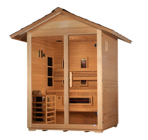 Golden Designs "Carinthia" 3 Person Hybrid (PureTech™ Full Spectrum IR or Traditional Stove) Outdoor Sauna - West Coast Saunas - GDI-8123-01