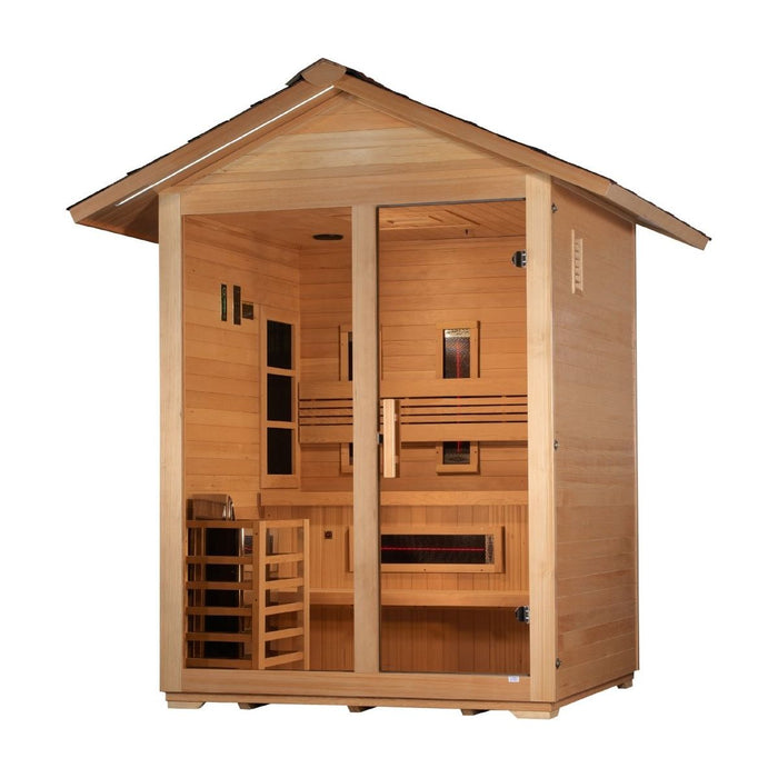 Golden Designs "Carinthia" 3 Person Hybrid (PureTech™ Full Spectrum IR or Traditional Stove) Outdoor Sauna - West Coast Saunas - GDI-8123-01