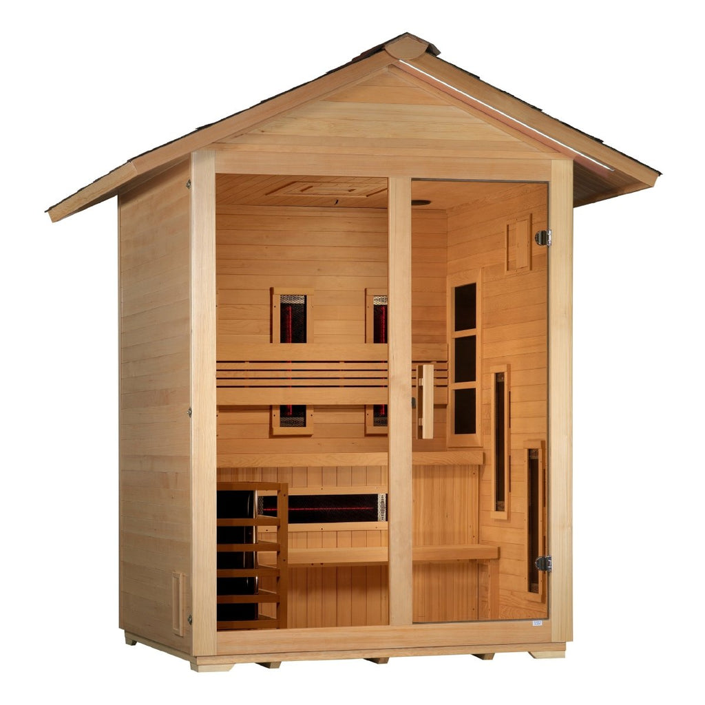 Golden Designs "Carinthia" 3 Person Hybrid (PureTech™ Full Spectrum IR or Traditional Stove) Outdoor Sauna - West Coast Saunas - GDI-8123-01