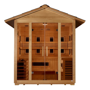 Golden Designs "Gargellen" 5 Person Hybrid (PureTech™ Full Spectrum IR or Traditional Stove) Outdoor Sauna - West Coast Saunas - GDI-8125-01