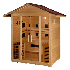 Golden Designs "Gargellen" 5 Person Hybrid (PureTech™ Full Spectrum IR or Traditional Stove) Outdoor Sauna - West Coast Saunas - GDI-8125-01