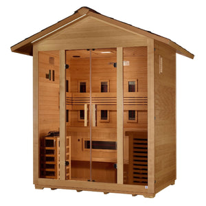 Golden Designs "Gargellen" 5 Person Hybrid (PureTech™ Full Spectrum IR or Traditional Stove) Outdoor Sauna - West Coast Saunas - GDI-8125-01