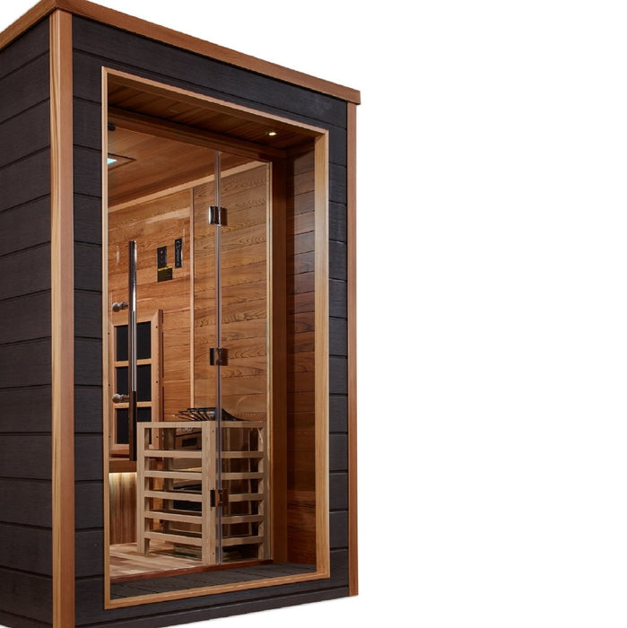 Golden Designs Karlstad 6 Person Hybrid (PureTech™ Full Spectrum IR or Traditional Stove) Outdoor Sauna - West Coast Saunas - GDI-8226-01