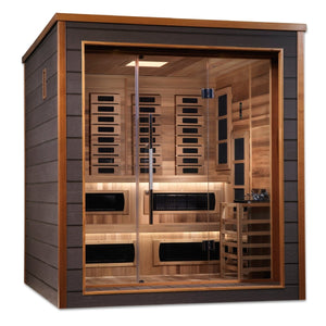 Golden Designs Karlstad 6 Person Hybrid (PureTech™ Full Spectrum IR or Traditional Stove) Outdoor Sauna - West Coast Saunas - GDI-8226-01