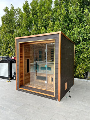 Golden Designs Karlstad 6 Person Hybrid (PureTech™ Full Spectrum IR or Traditional Stove) Outdoor Steam Sauna - West Coast Saunas - GDI-8226-01