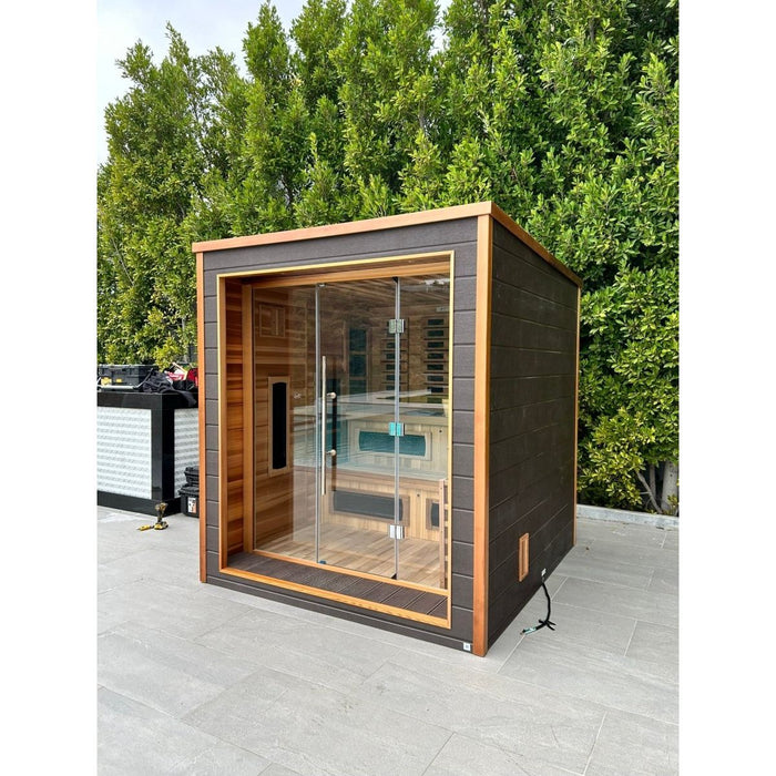Golden Designs Karlstad 6 Person Hybrid (PureTech™ Full Spectrum IR or Traditional Stove) Outdoor Steam Sauna - West Coast Saunas - GDI-8226-01