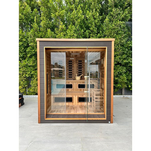Golden Designs Karlstad 6 Person Hybrid (PureTech™ Full Spectrum IR or Traditional Stove) Outdoor Steam Sauna - West Coast Saunas - GDI-8226-01
