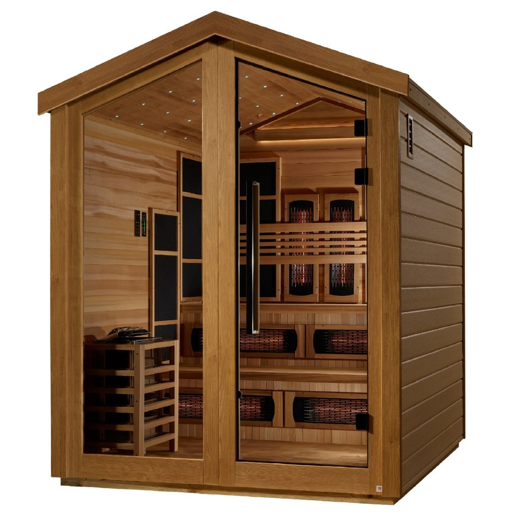 Golden Designs Kaskinen 6 Person Hybrid (PureTech™ Full Spectrum IR or Traditional Stove) Outdoor Sauna - West Coast Saunas - GDI-8526-01