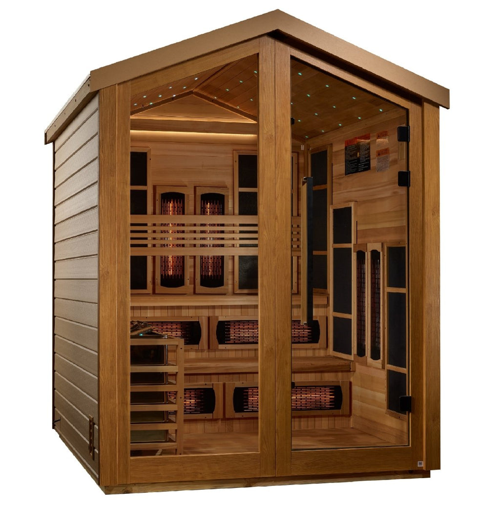 Golden Designs Kaskinen 6 Person Hybrid (PureTech™ Full Spectrum IR or Traditional Stove) Outdoor Sauna - West Coast Saunas - GDI-8526-01