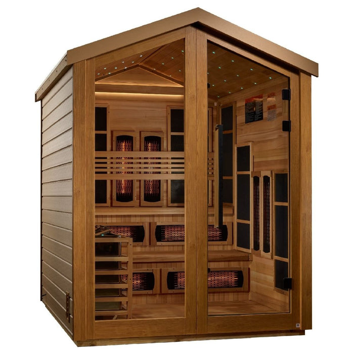 Golden Designs Kaskinen 6 Person Hybrid (PureTech™ Full Spectrum IR or Traditional Stove) Outdoor Sauna - West Coast Saunas - GDI-8526-01