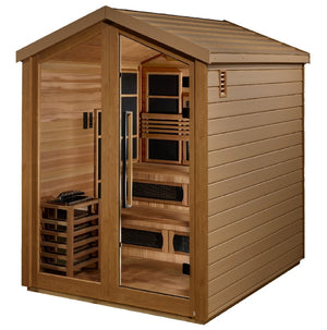 Golden Designs Kaskinen 6 Person Hybrid (PureTech™ Full Spectrum IR or Traditional Stove) Outdoor Sauna - West Coast Saunas - GDI-8526-01