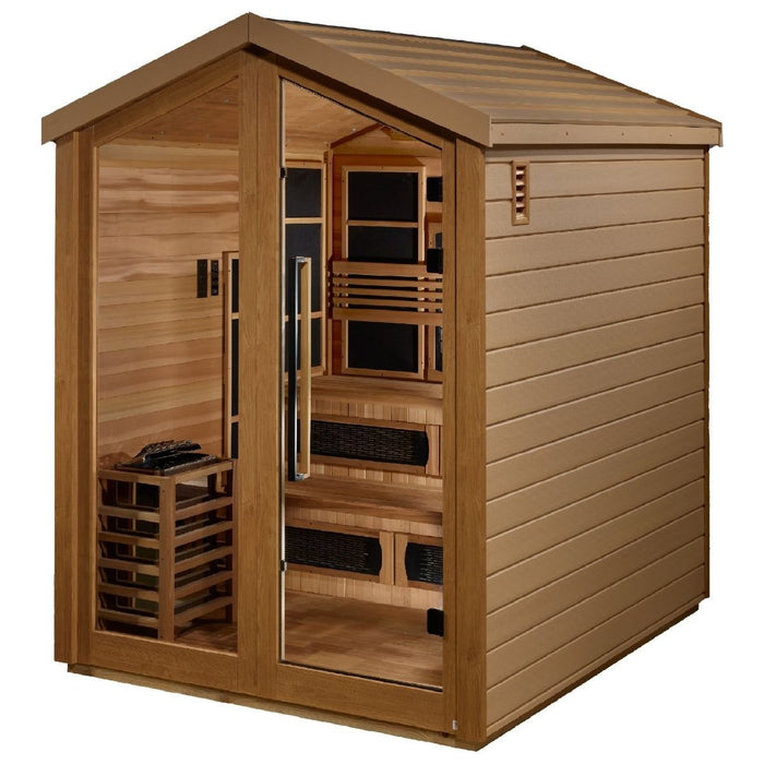 Golden Designs Kaskinen 6 Person Hybrid (PureTech™ Full Spectrum IR or Traditional Stove) Outdoor Sauna - West Coast Saunas - GDI-8526-01