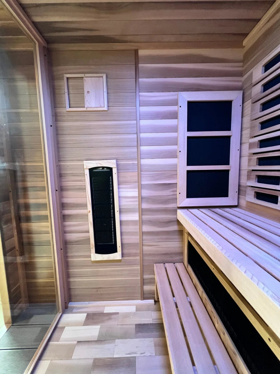 Golden Designs Nora 2 Person Outdoor - Indoor PureTech™ Hybrid Full Spectrum Sauna (GDI - 8222 - 01) - West Coast Saunas - GDI - 8222 - 01