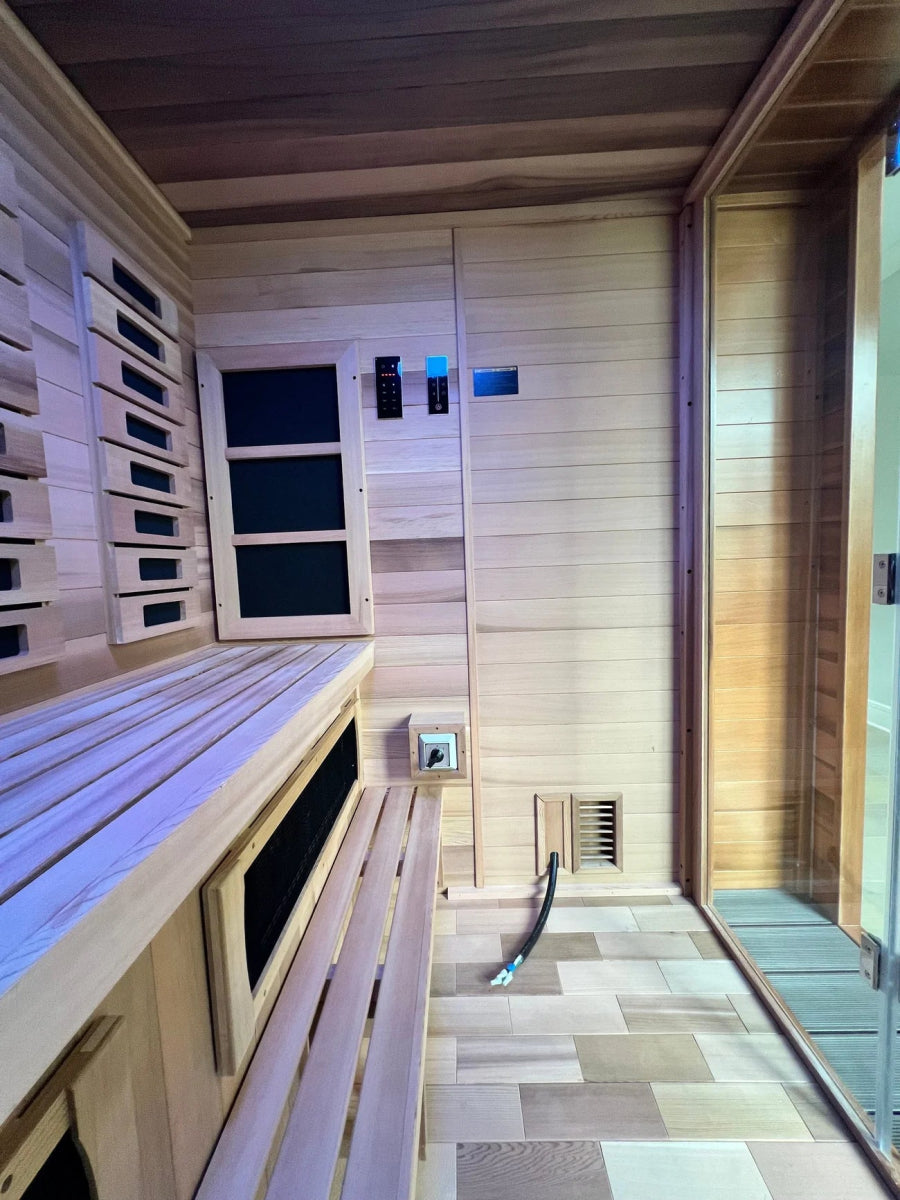 Golden Designs Nora 2 Person Outdoor - Indoor PureTech™ Hybrid Full Spectrum Sauna (GDI - 8222 - 01) - West Coast Saunas - GDI - 8222 - 01