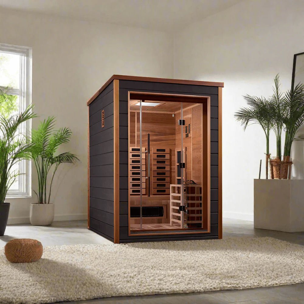 Golden Designs Nora 2 Person Outdoor - Indoor PureTech™ Hybrid Full Spectrum Sauna (GDI - 8222 - 01) - West Coast Saunas - GDI - 8222 - 01