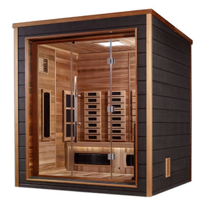 Golden Designs Visby 3 Person Hybrid (PureTech™ Full Spectrum IR or Traditional Stove) Outdoor Sauna - West Coast Saunas - GDI-8223-01