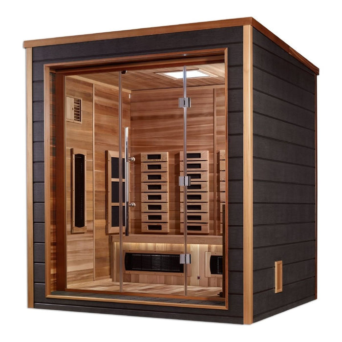 Golden Designs Visby 3 Person Hybrid (PureTech™ Full Spectrum IR or Traditional Stove) Outdoor Sauna - West Coast Saunas - GDI-8223-01