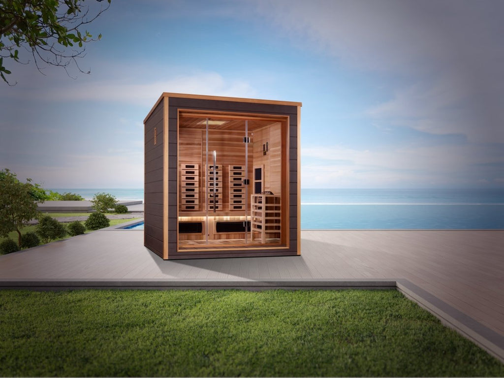 Golden Designs Visby 3 Person Hybrid (PureTech™ Full Spectrum IR or Traditional Stove) Outdoor Sauna - West Coast Saunas - GDI-8223-01