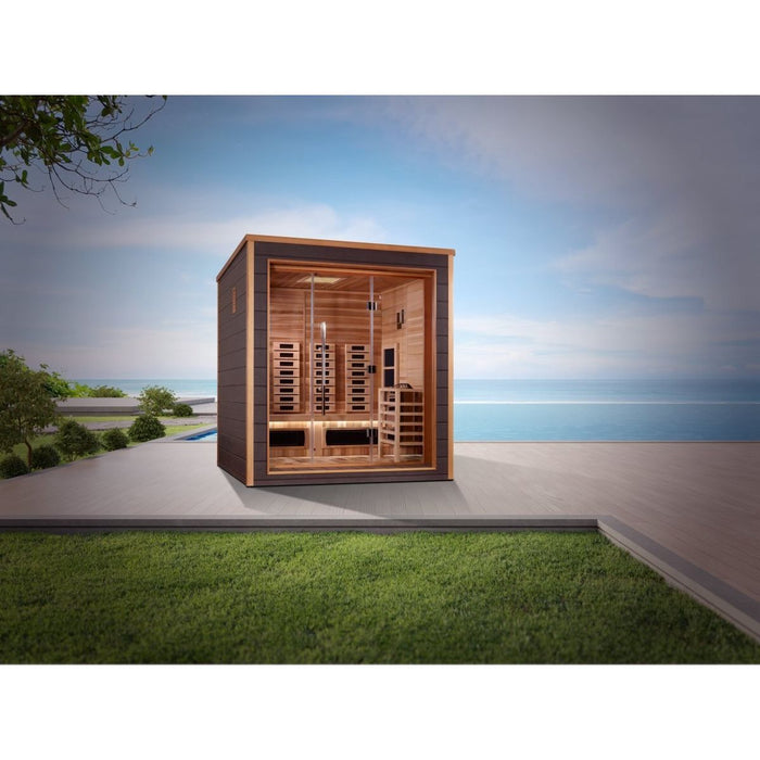 Golden Designs Visby 3 Person Hybrid (PureTech™ Full Spectrum IR or Traditional Stove) Outdoor Sauna - West Coast Saunas - GDI-8223-01