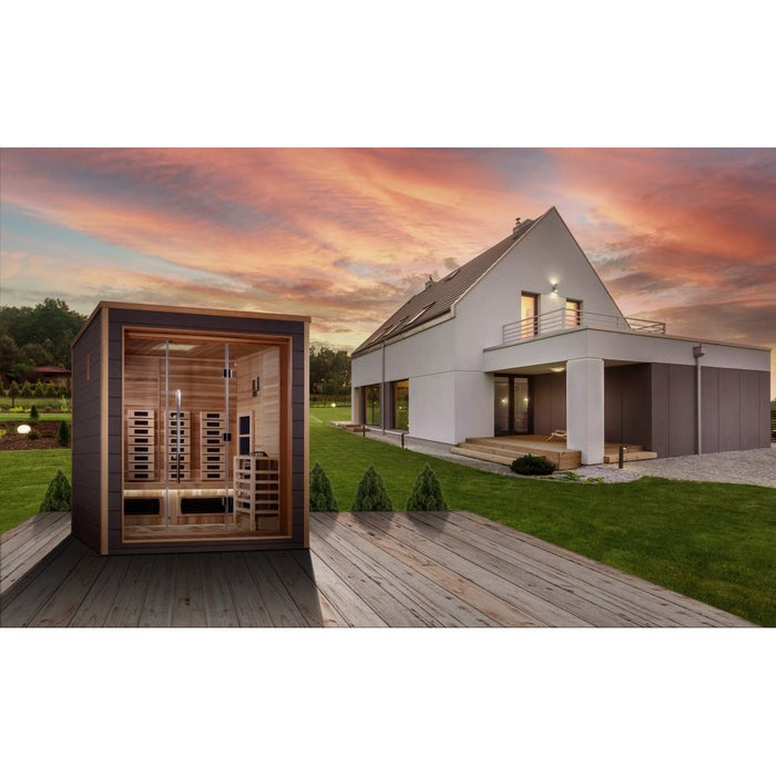 Golden Designs Visby 3 Person Hybrid (PureTech™ Full Spectrum IR or Traditional Stove) Outdoor Sauna - West Coast Saunas - GDI-8223-01