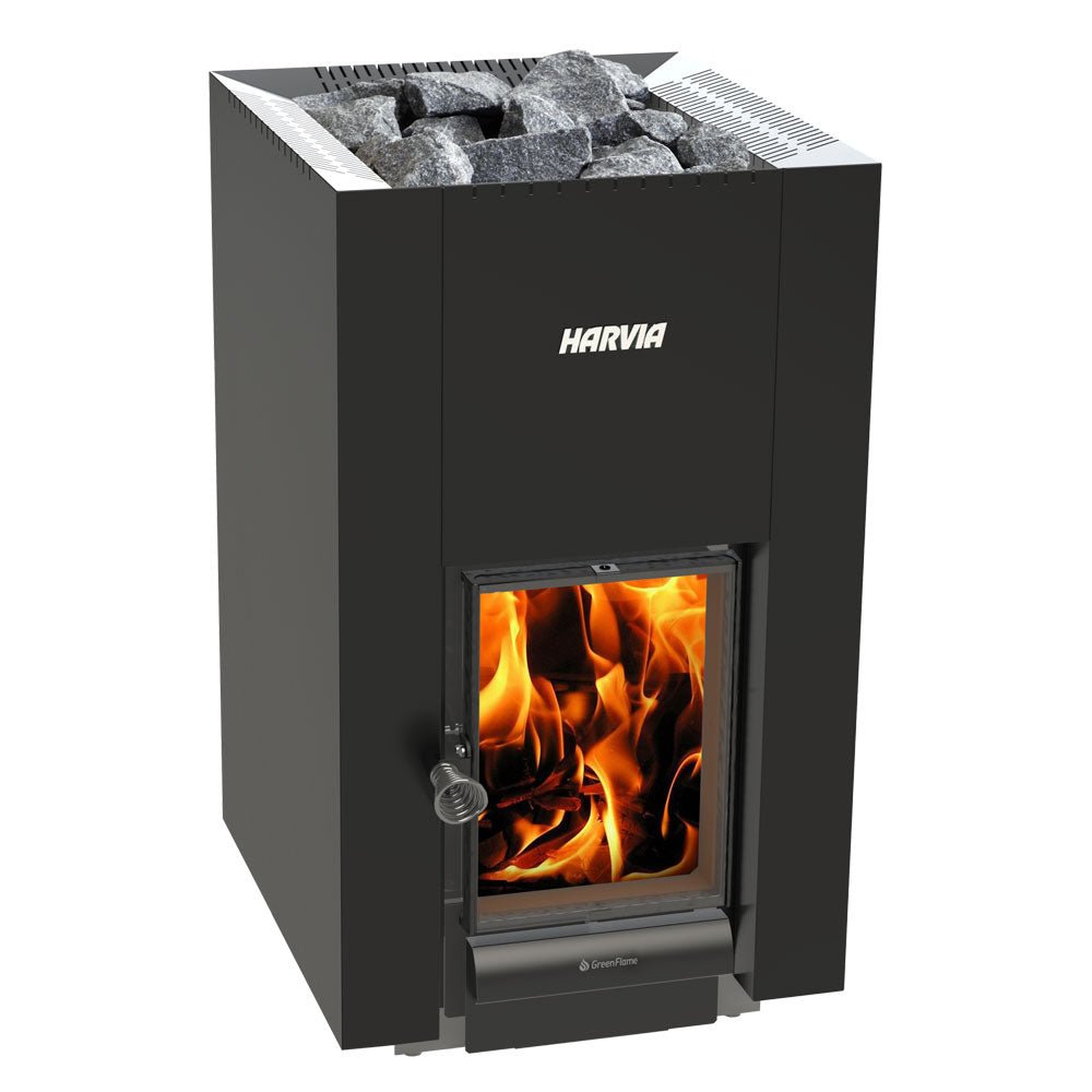 Harvia GreenFlame Series, 15.7kW, Wood Sauna Stove - Optional Water Tank - West Coast Saunas - WKLI22GM