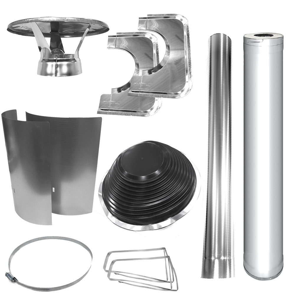 Harvia WHP1000500 - PKG Chimney & Assembly Kit, Barrel, Flat Roof, Stainless - West Coast Saunas - WHP1000500-PKG