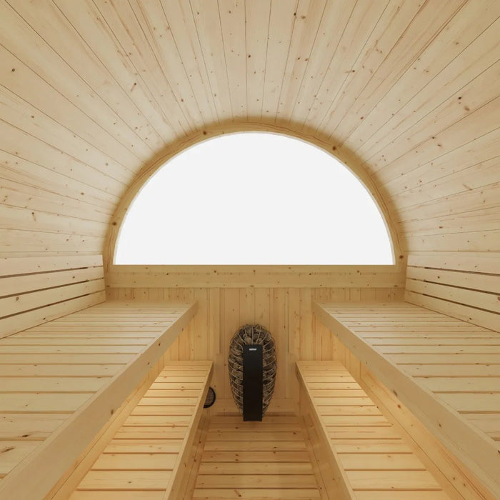 Helsinki Finnish Barrel Sauna with Terrace and WiFi Heater - Finnish Sauna Builders - West Coast Saunas - sku-47971931455729