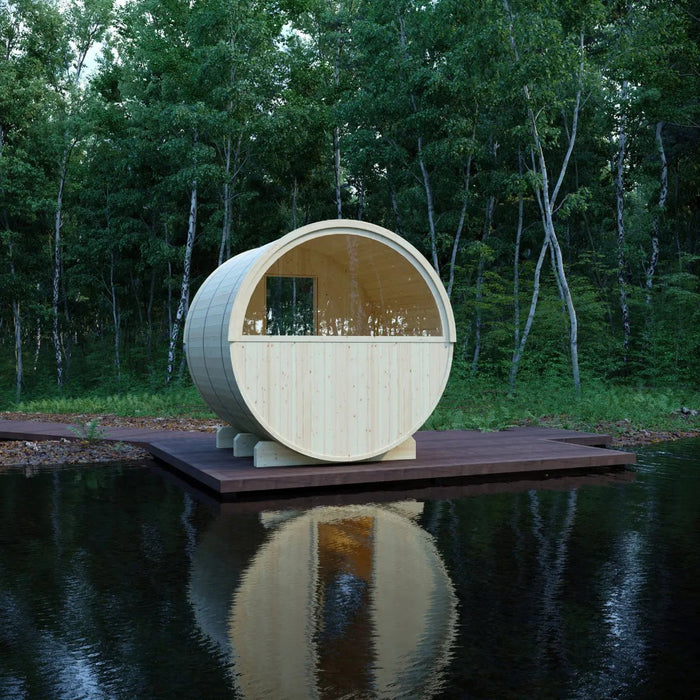 Helsinki Finnish Barrel Sauna with Terrace and WiFi Heater - Finnish Sauna Builders - West Coast Saunas - sku-47971931455729